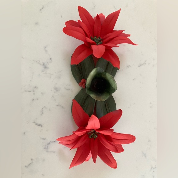 Capodimonte Christmas Double Poinsettia Candle Holder, vintage 🎄 - Picture 6 of 13